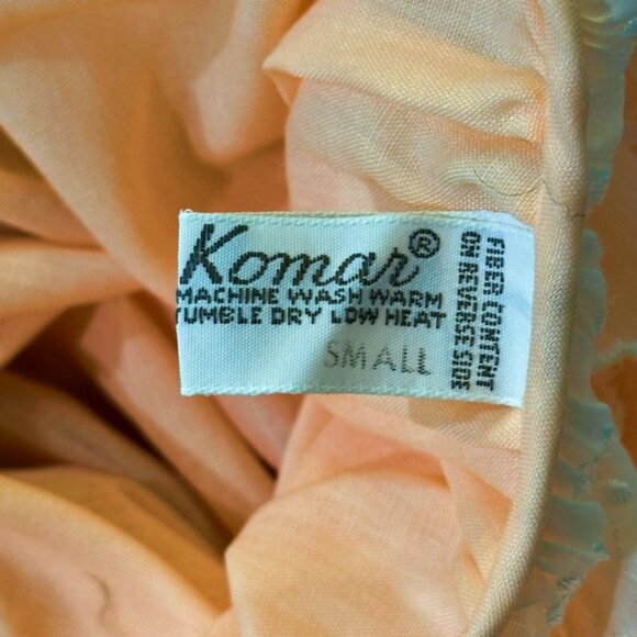 VTG Komar Sleeveless Nightgown SMALL Peach White Embroidered Scalloped Neckline - Picture 7 of 9